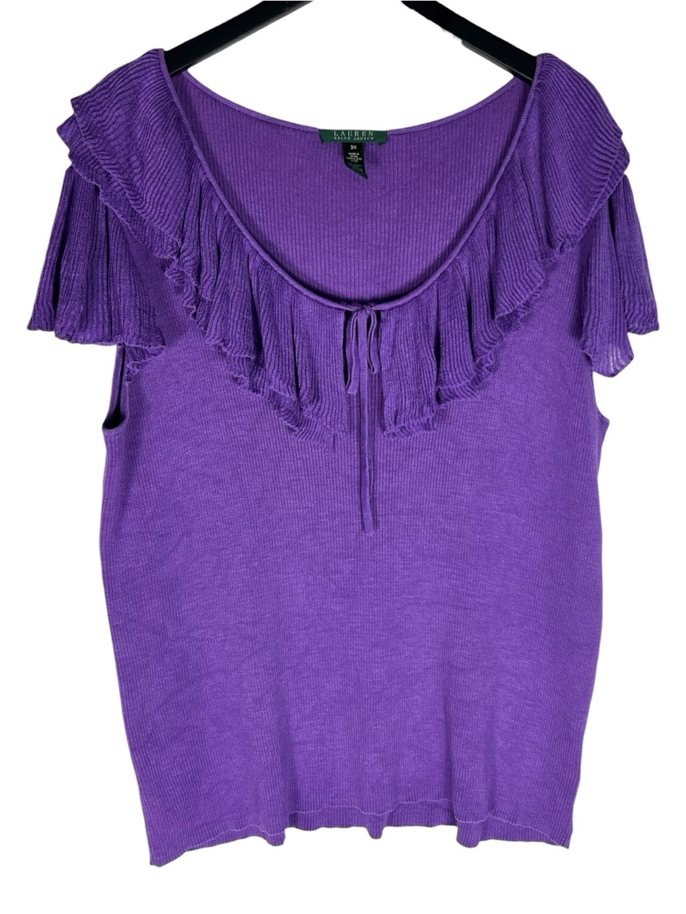 Lauren Ralph Lauren Ribbed Silk Blend Ruffle Top in Purple Size 3X
